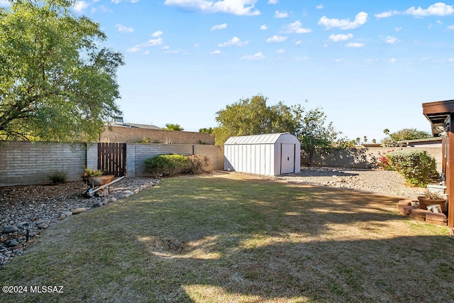 view of yard with a storage shed