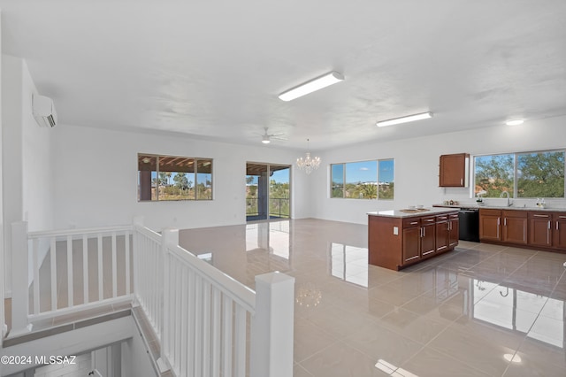 interior space with an inviting chandelier and light tile patterned floors