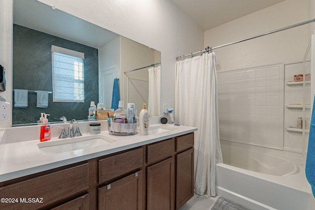 bathroom with vanity, tile patterned flooring, and shower / bath combo