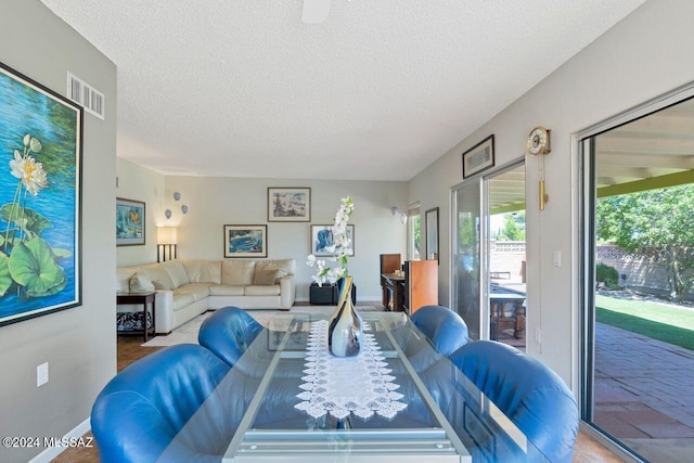 dining space featuring a textured ceiling