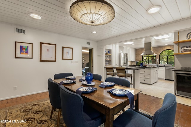 dining space featuring beverage cooler