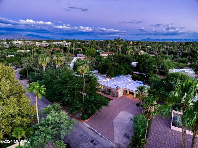 birds eye view of property featuring a mountain view