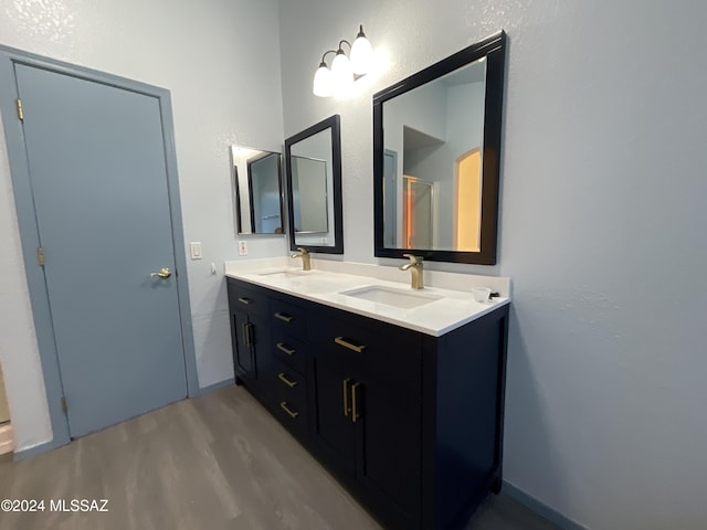 bathroom featuring vanity and wood-type flooring