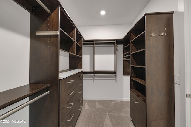 walk in closet with carpet flooring