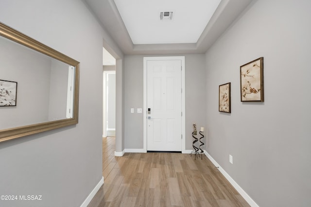 doorway to outside featuring light wood-type flooring