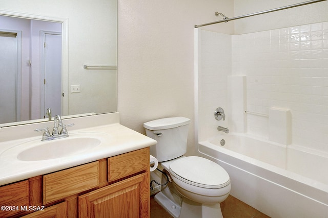 full bathroom featuring shower / bath combination, vanity, and toilet