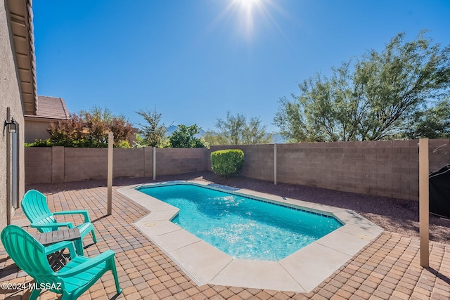 view of pool with a patio, a fenced backyard, and a fenced in pool