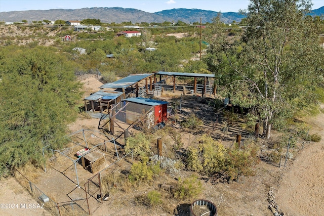 aerial view featuring a mountain view and a rural view