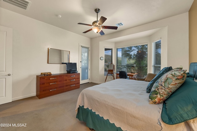 bedroom with carpet floors and ceiling fan