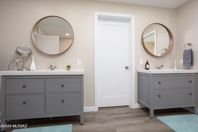 bathroom featuring vanity and wood-type flooring