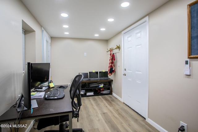 office area featuring light hardwood / wood-style floors