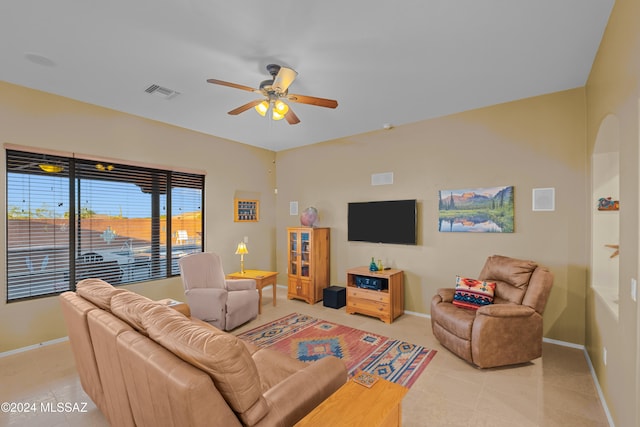 living room with ceiling fan