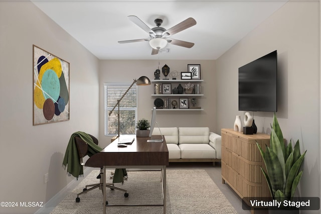 office area featuring ceiling fan