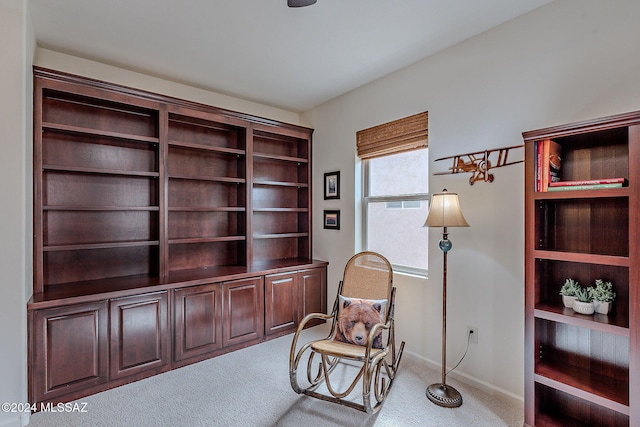 living area with light colored carpet