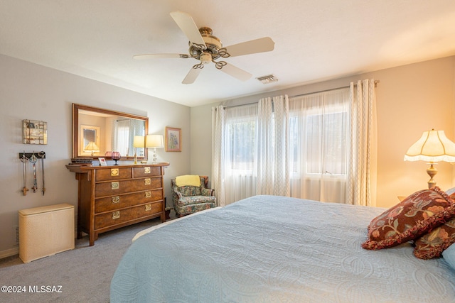 bedroom featuring carpet floors and ceiling fan