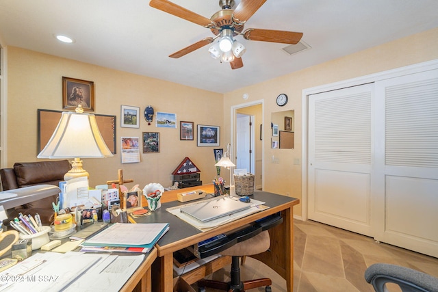 home office featuring ceiling fan