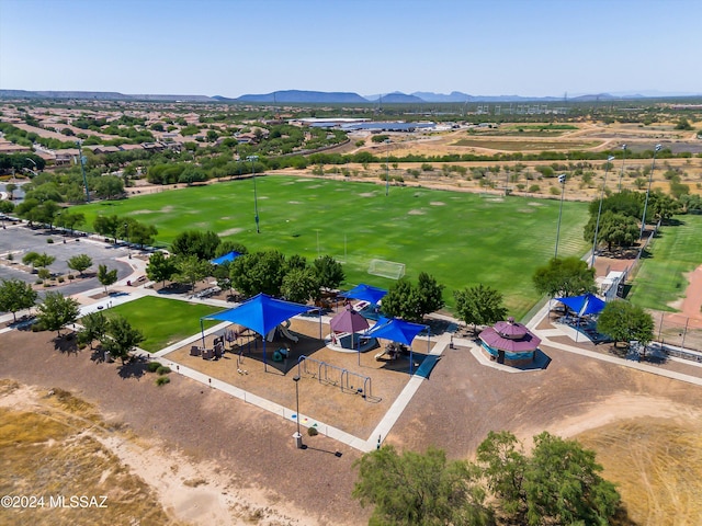 bird's eye view with a mountain view