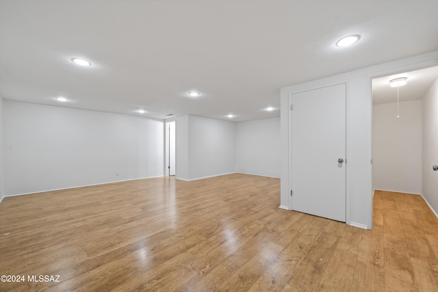 basement with light wood-type flooring