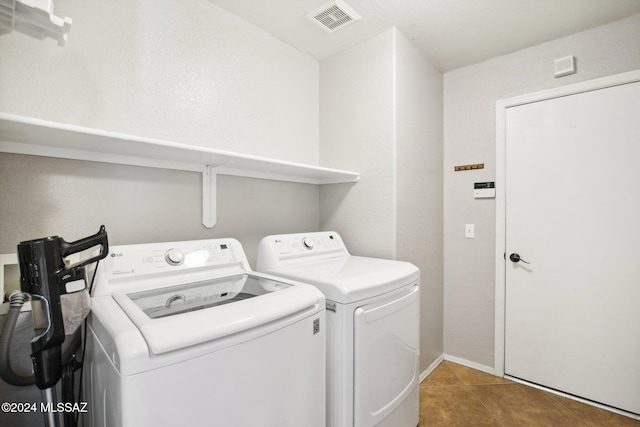 laundry room featuring tile patterned floors and washing machine and dryer