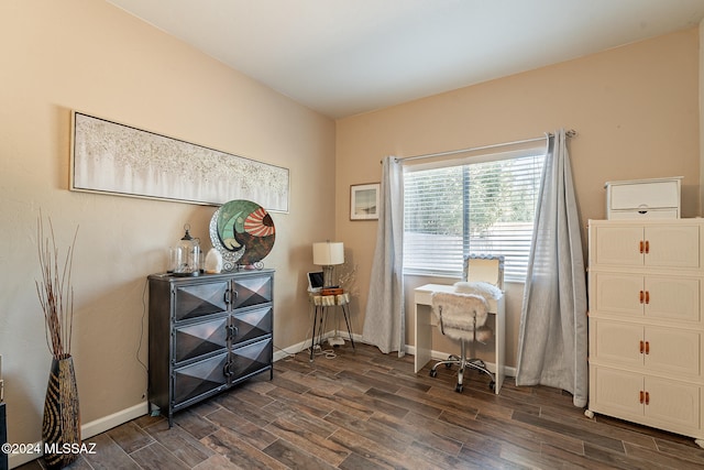 home office featuring dark hardwood / wood-style flooring