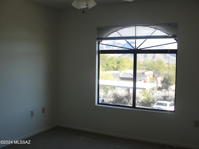 carpeted spare room featuring a wealth of natural light and ceiling fan