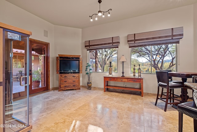 interior space with a notable chandelier