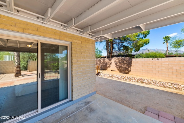 view of patio featuring a mountain view