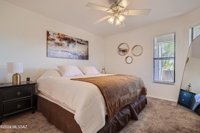 bedroom featuring carpet flooring and ceiling fan