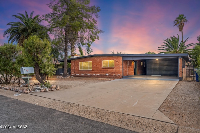 view of front of house featuring a carport