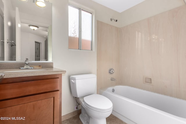 full bathroom with tile patterned flooring, vanity, shower / tub combination, and toilet