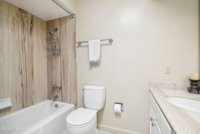 full bathroom with toilet, vanity, and shower / bathtub combination