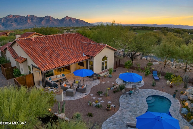 exterior space featuring a mountain view