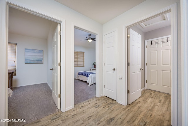 hallway with light hardwood / wood-style flooring