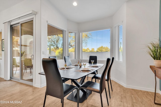 dining area with light hardwood / wood-style flooring