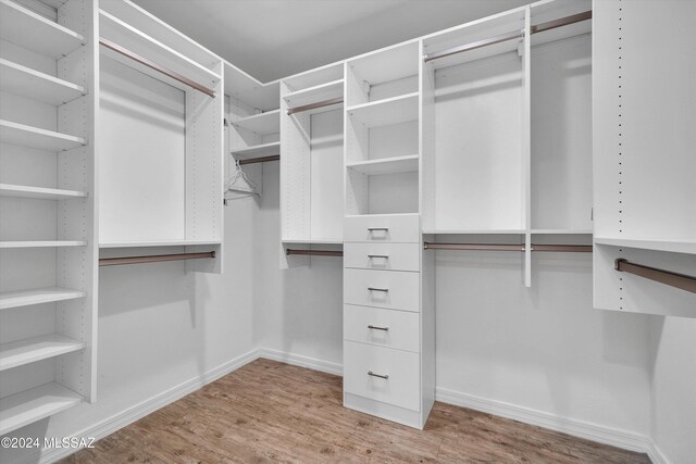 walk in closet with light wood-type flooring