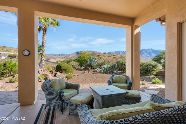 view of patio featuring a mountain view