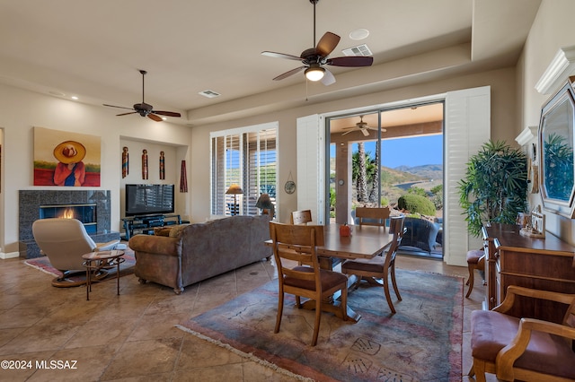 dining space with a fireplace