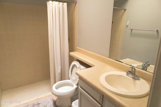 bathroom featuring vanity, toilet, and a shower with curtain