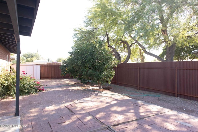 view of patio / terrace with a storage unit