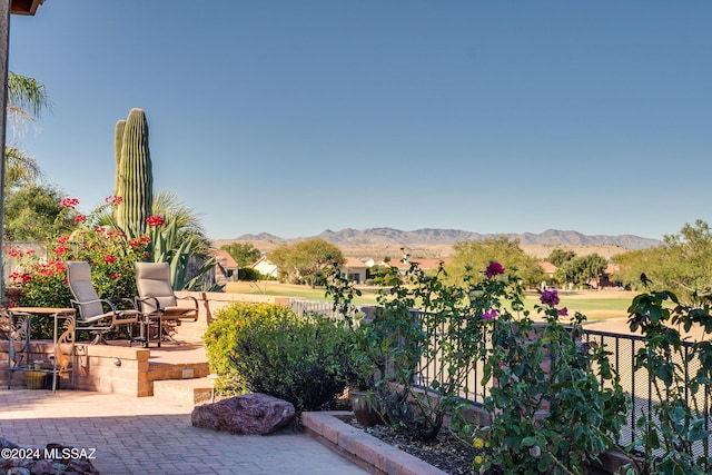 exterior space featuring a mountain view