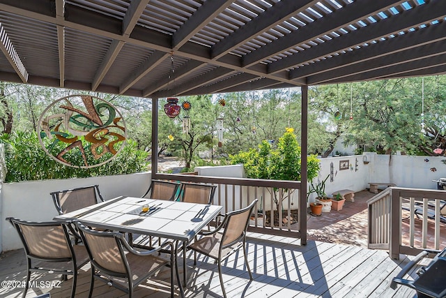 wooden terrace featuring a pergola