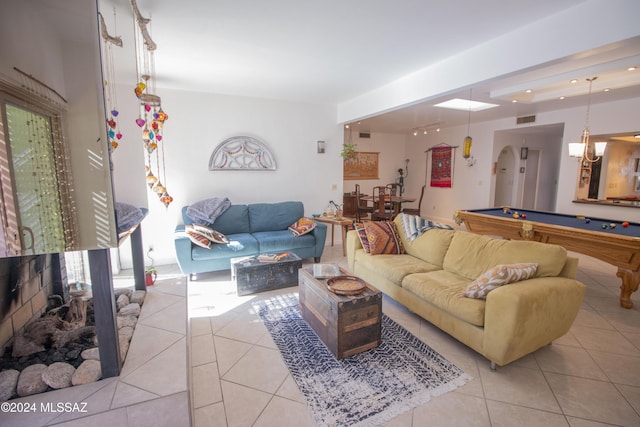 tiled living room with pool table