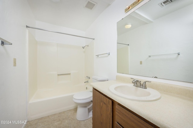 full bathroom with vanity, tile patterned floors, toilet, and shower / bath combination