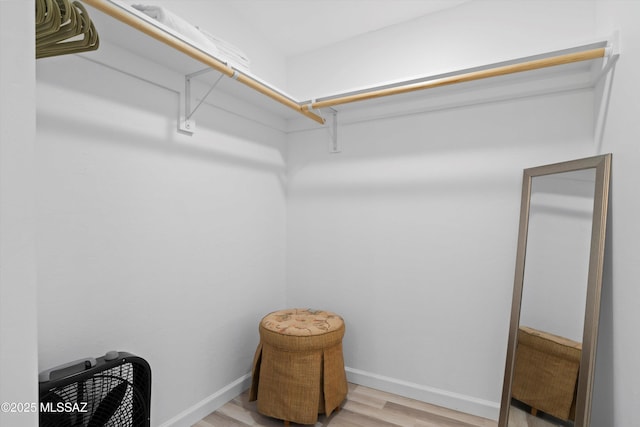 walk in closet with light hardwood / wood-style floors