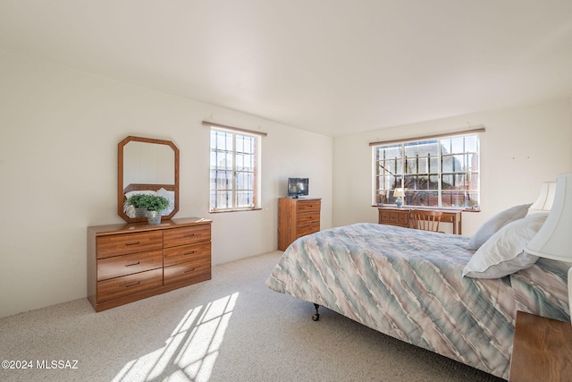 bedroom with light carpet