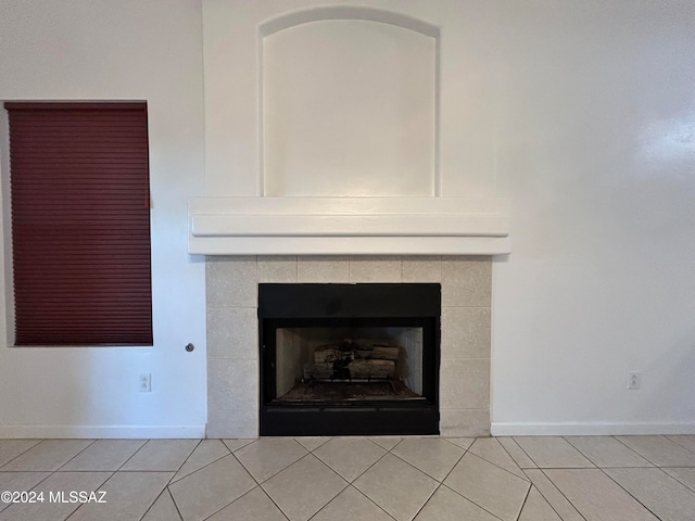 room details with a tile fireplace