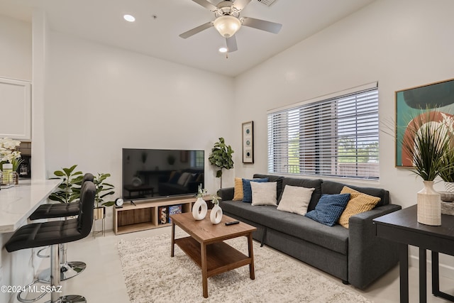 living room with ceiling fan