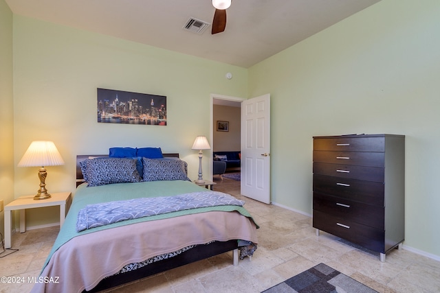 bedroom featuring ceiling fan