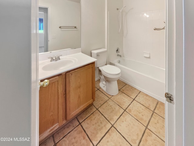 full bathroom with tile patterned flooring, shower / washtub combination, toilet, and vanity