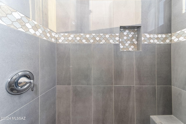 interior details featuring a tile shower